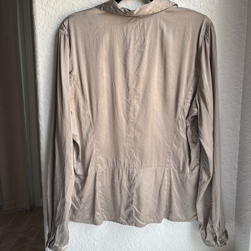 Semantiks Silk Blend Women XL Button Up Shirt Taupe Brown Long Sleeve Stretch - Picture 4 of 10